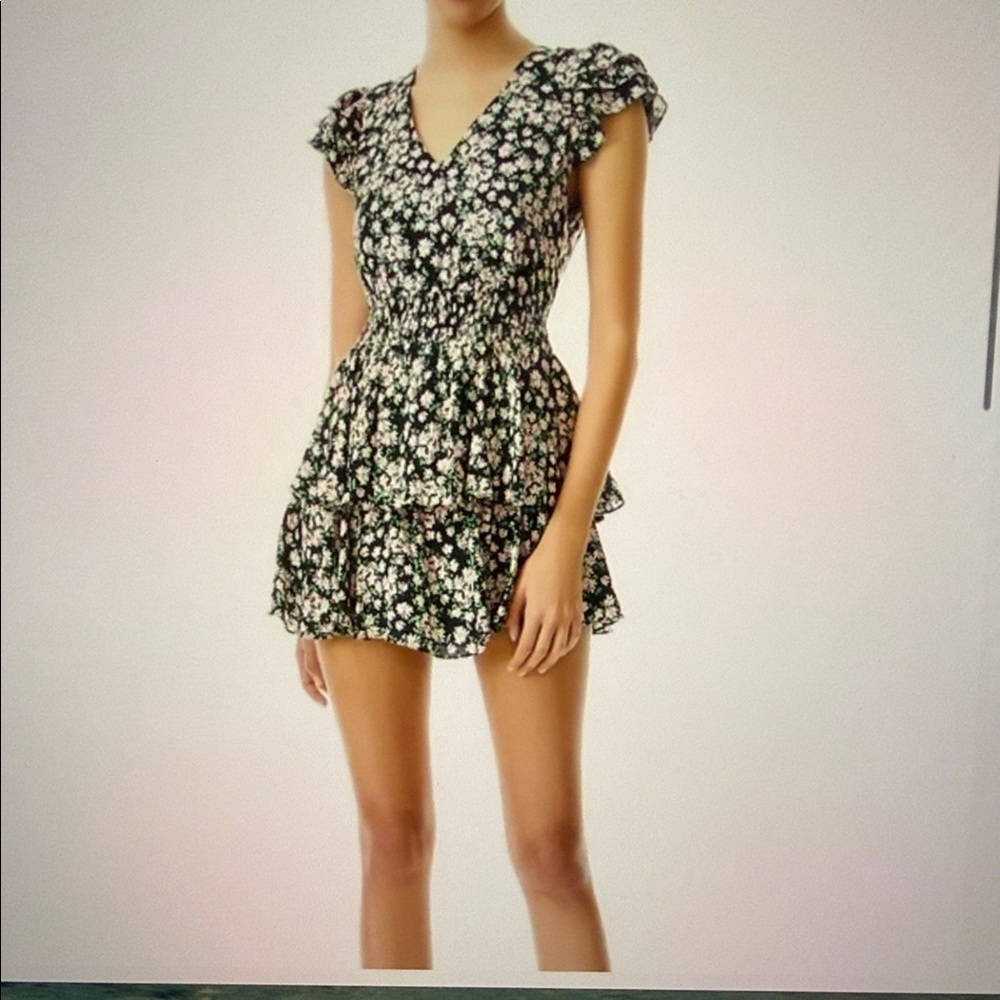 Alice + Olivia Mariska Black and Pink Floral Print Romper